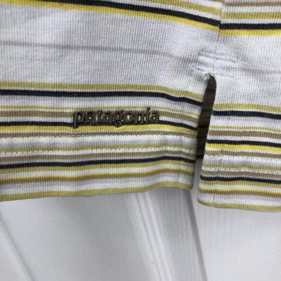 Patagonia Men's Golf Polo Size M Striped White Gold Black Golf Vacation Casual - Picture 4 of 8